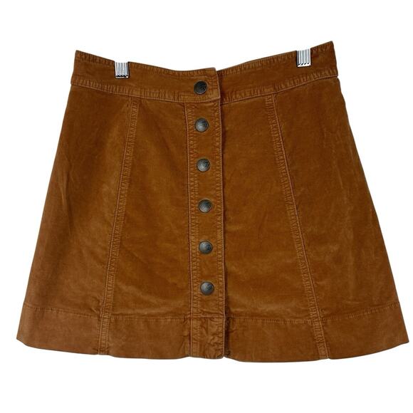 Madewell Skirt Women Size 0 Velveteen Snap Mini Brown Pumpkin Spice Western Boho - Picture 2 of 11